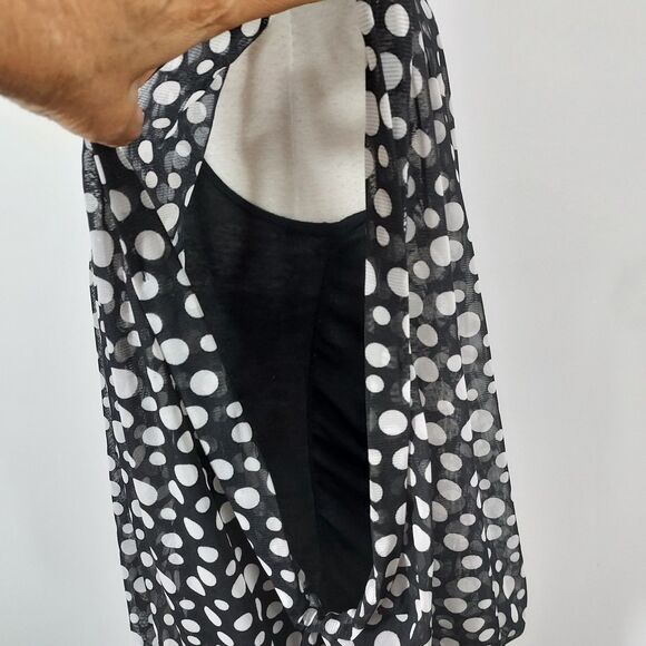 French Laundry Women's Shirt Top Size L Black White Polka Dot Polyester Spandex - Picture 4 of 11